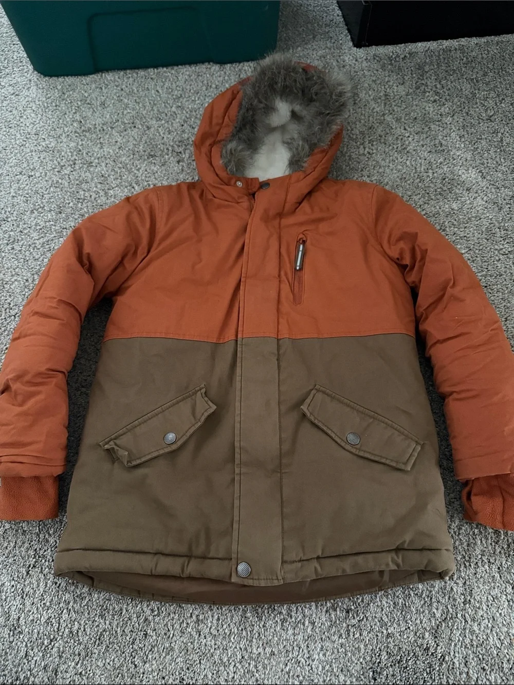Cat & Jack Boys Faux Fur Jacket Orange/Brown Medium 8/10